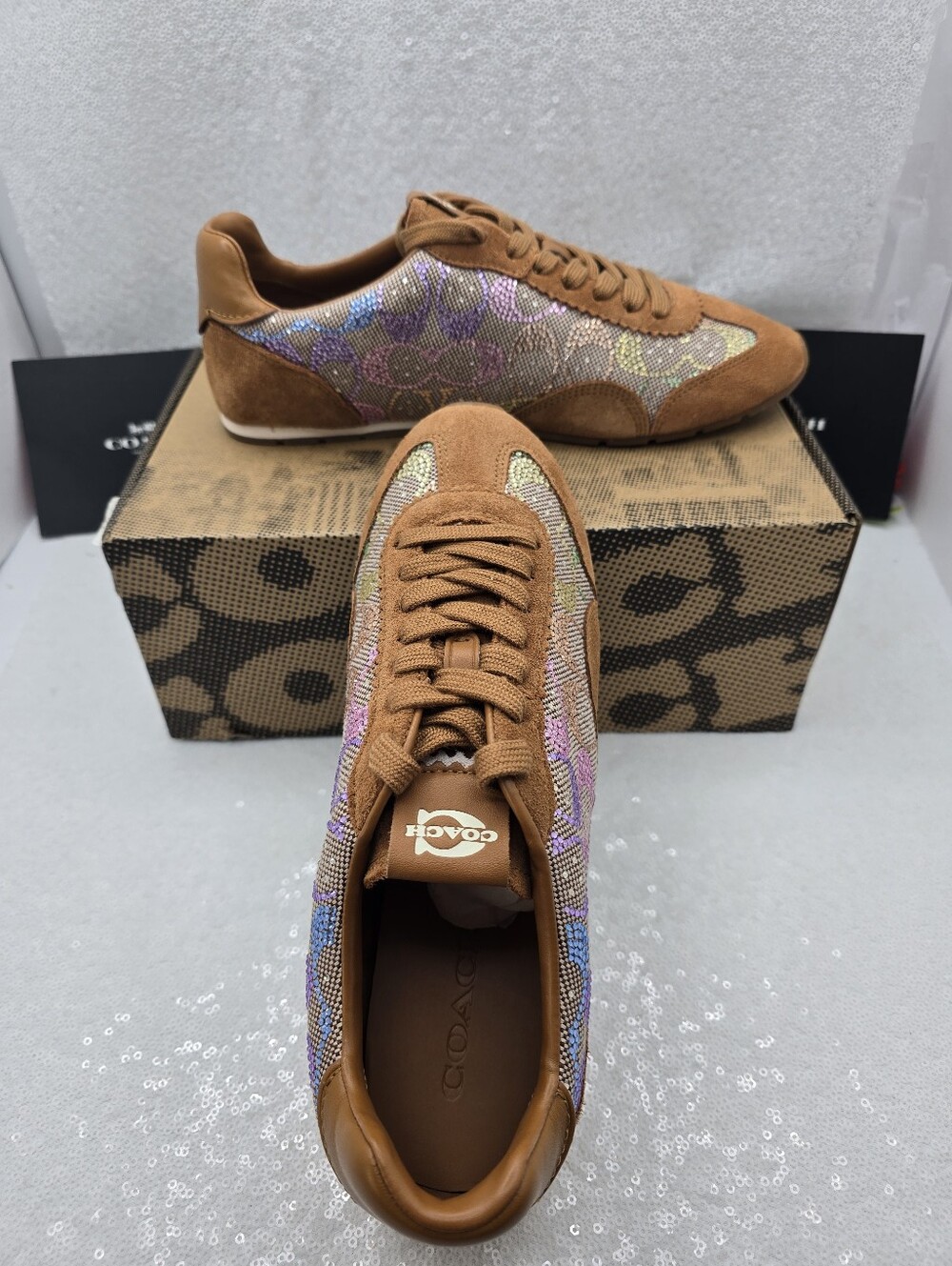 Coach Crystal Signature Jacquard Suede Leather Streamline Sneaker Women's 10 - Picture 4 of 13